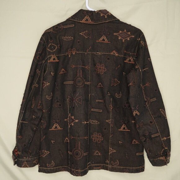 Chico’s Brown Denim Jean Jacket Anniversary Collection Silk Lined Women's Medium - Picture 7 of 13